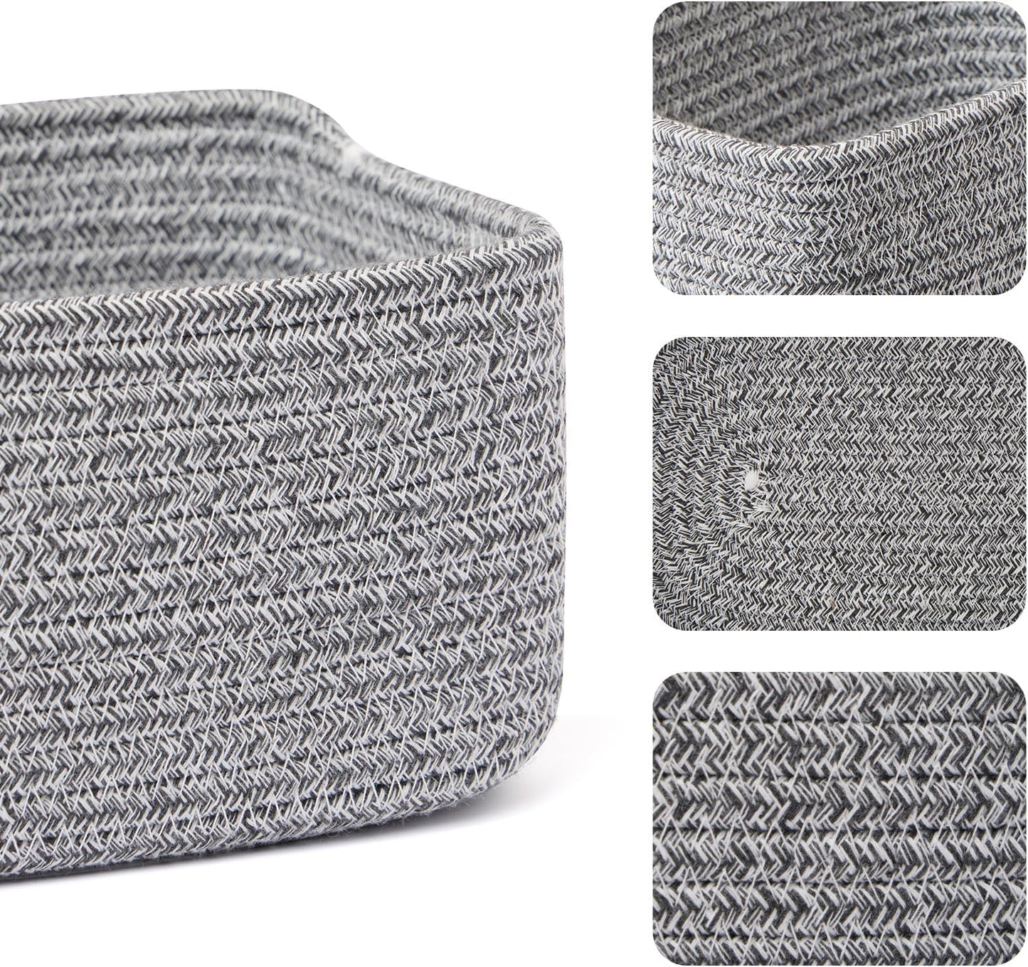 Small Storage Baskets for Organizing | Closet Organizer Bins | Shelf Toy Basket | Woven Rope Baskets | Cube Decorative Box | Shallow Basket | 11.5x7.5x4.7” | 4 Packs Mixed Grey